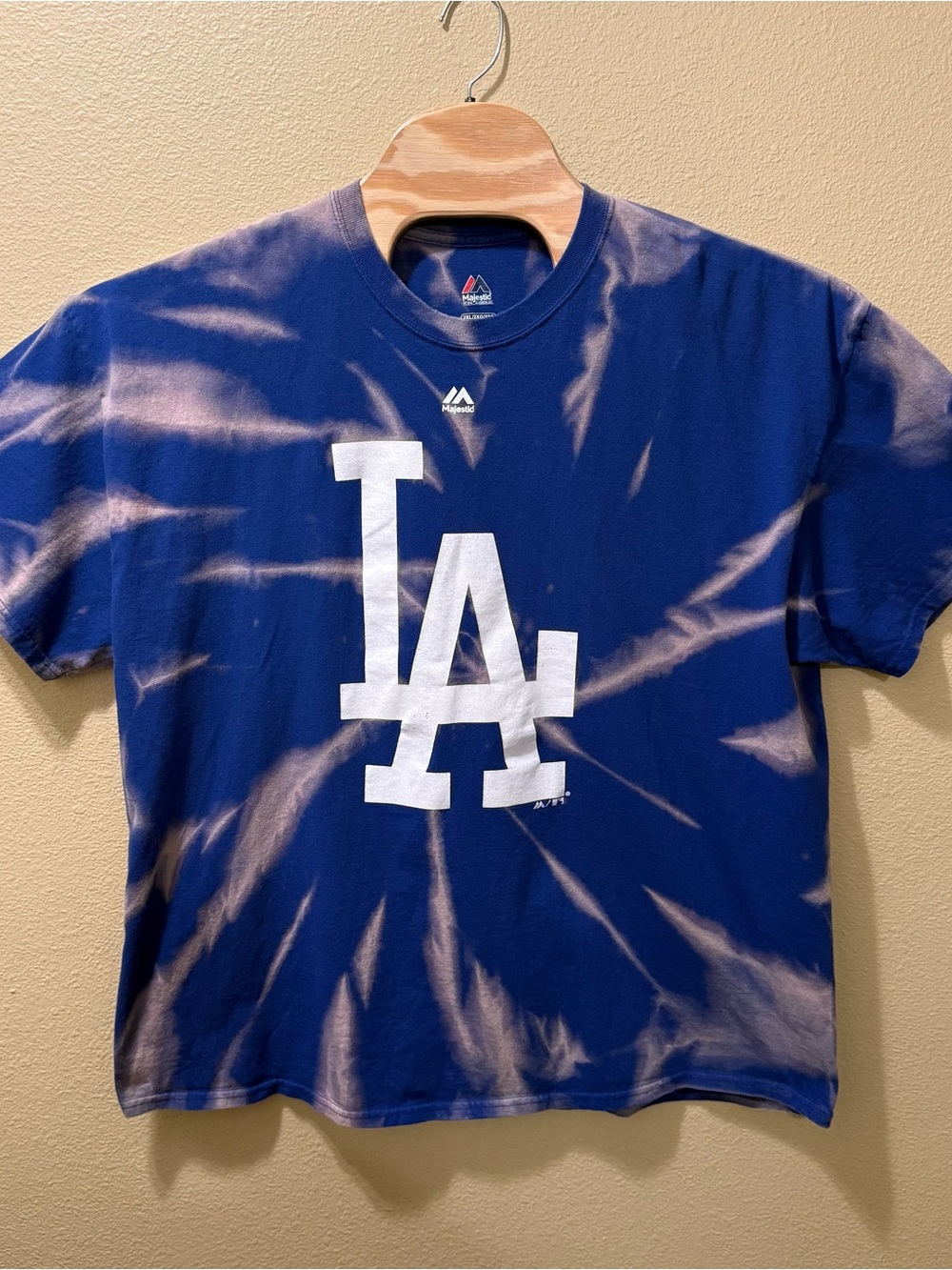 Men’s 2XL MLB Los Angeles Dodgers Big LA Blue Bleached Upcycled Tie Dye Shirt